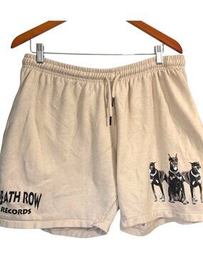 Death Row Records Beige Graphic Sweat Shorts 2XL Cotton/Polyester Mens Casual Lo